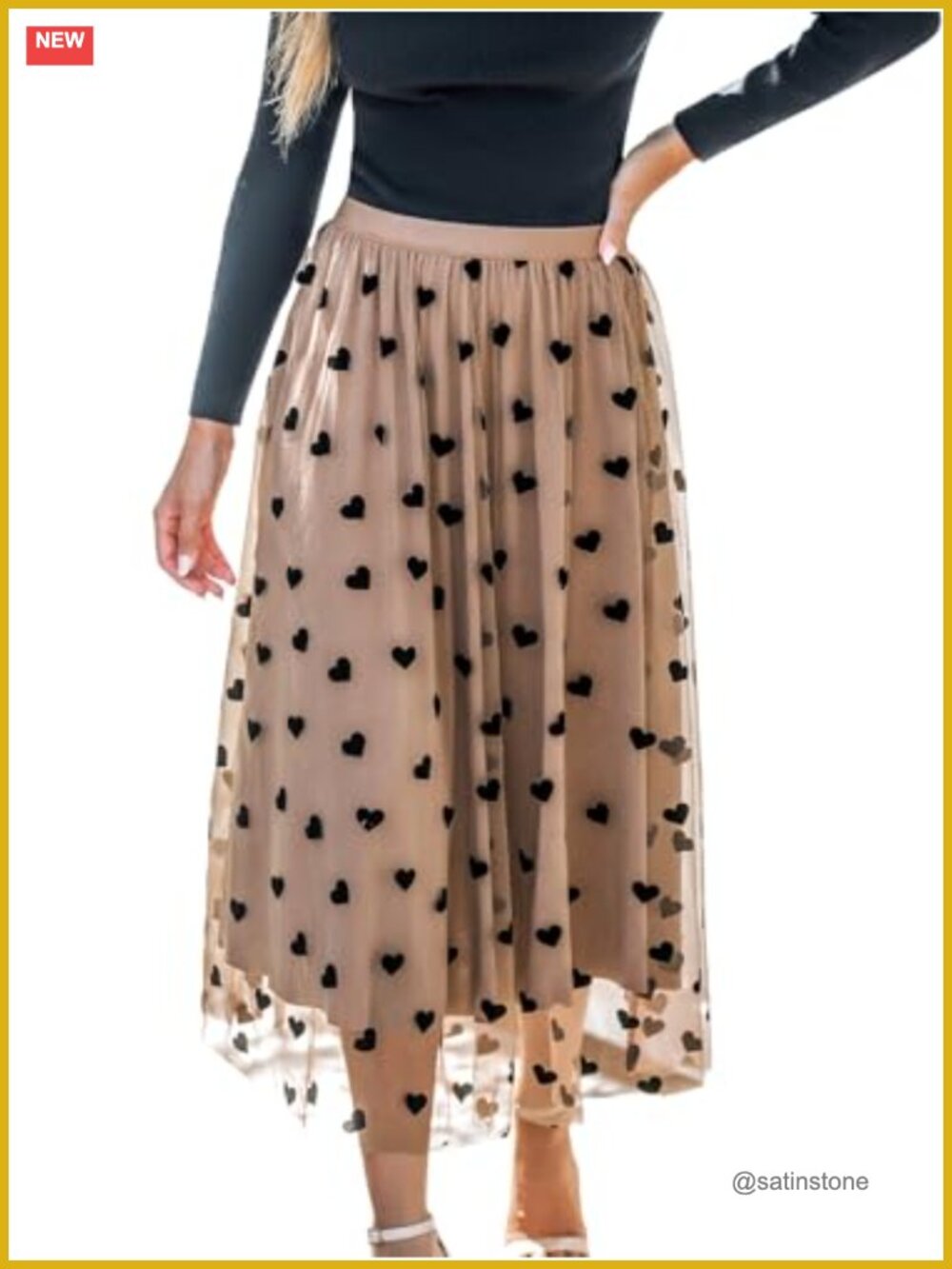 Tulle A-Line Midi Skirt High Waist Flowy Dressy Long Skirt Fairy Pattern